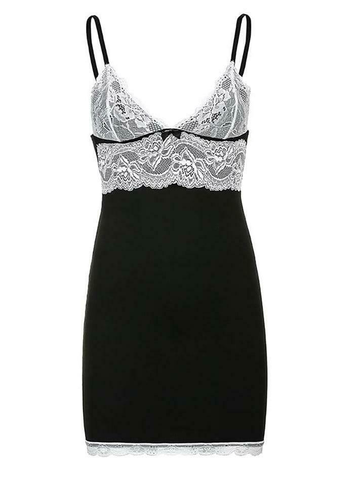 Coquette Aesthetic Lace Panel Mini Bodycon Dress - Y2K Fashion Statement