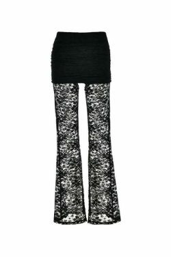 Coquette Aesthetic Lace Splice Cargo Skirt for Women - Y2K Fashion High Rise Flare Leg Pants