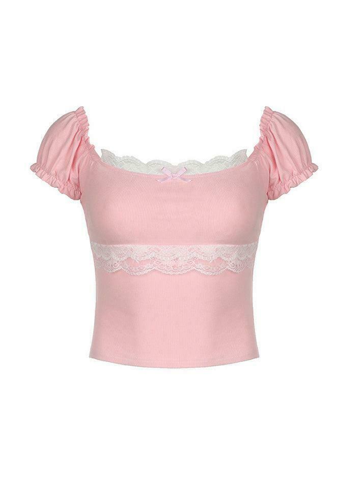 Coquette Aesthetic Lace Trim Crop Top in Y2K Fashion Style