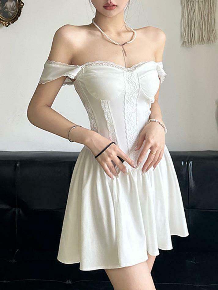 Coquette Aesthetic Lace Trim Mini Corset Dress