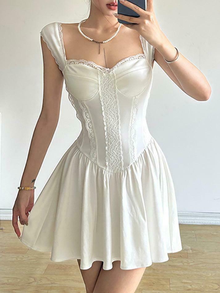Coquette Aesthetic Lace Trim Mini Corset Dress