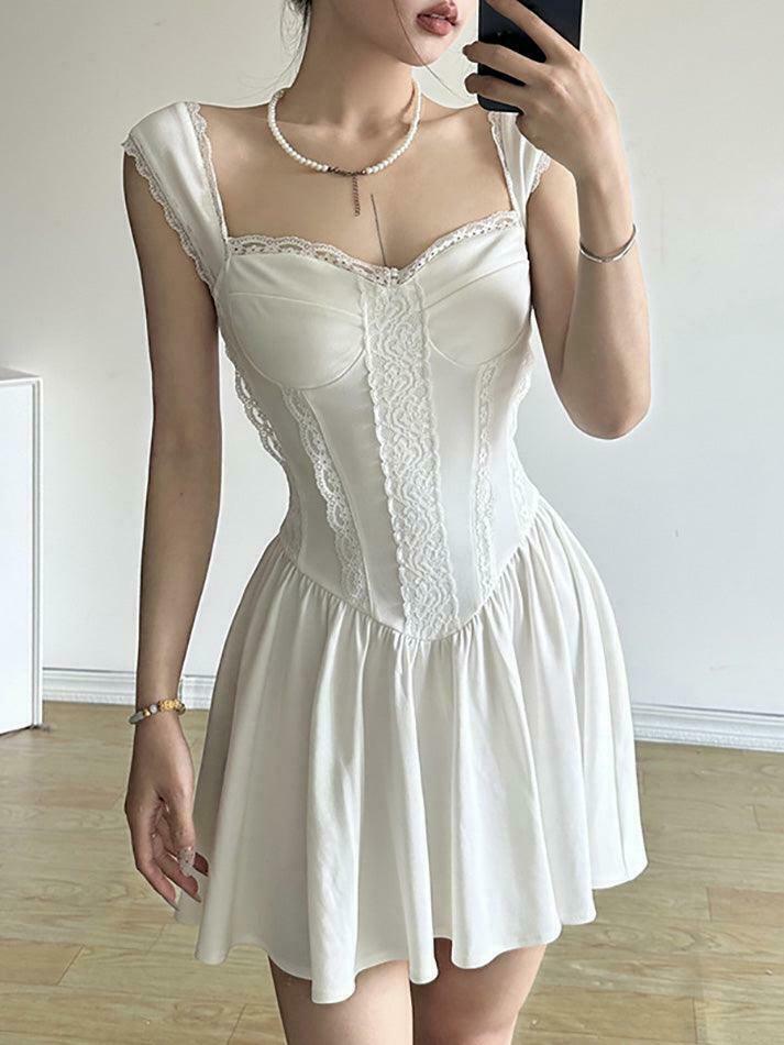 Coquette Aesthetic Lace Trim Mini Corset Dress