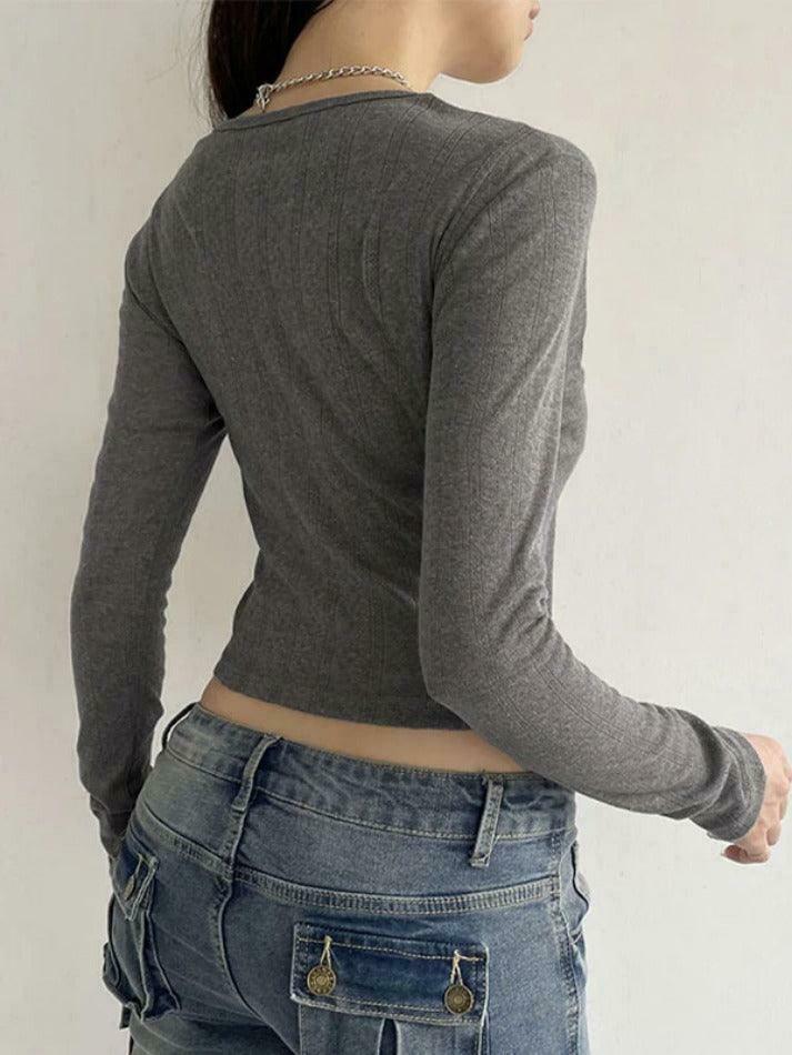 Coquette Aesthetic Lace Trim Splice V Neck Long Sleeve Knit Sweater
