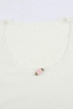 Coquette Aesthetic Lace Trim White Ribbed Knit Top - Y2K Fashion for Women