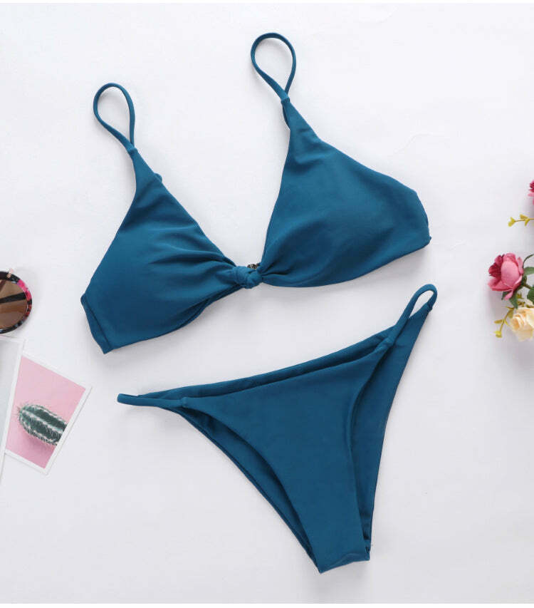 Coquette Aesthetic Ladder Cut Cami Ruched Bikini - Y2K Fashion Grunge Style Cute Tops & Cargo Skirt