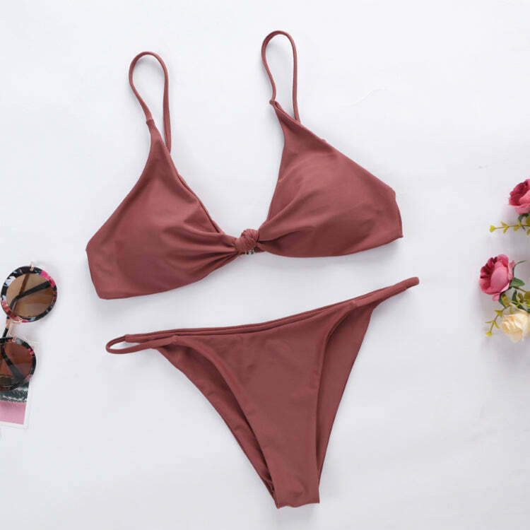 Coquette Aesthetic Ladder Cut Cami Ruched Bikini - Y2K Fashion Grunge Style Cute Tops & Cargo Skirt
