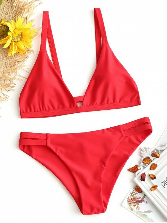 Coquette Aesthetic Ladder Cut Cami Ruched Bikini - Y2K Fashion Swimwear