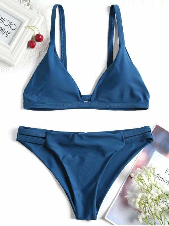 Coquette Aesthetic Ladder Cut Cami Ruched Bikini - Y2K Fashion Swimwear