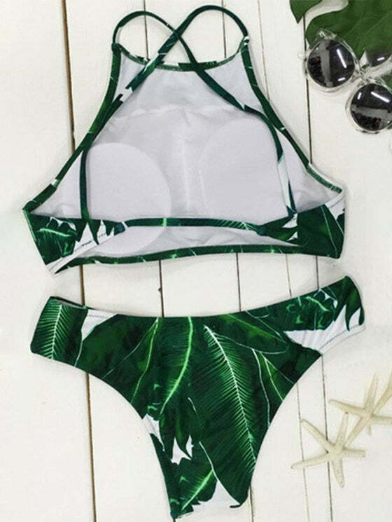 Coquette Aesthetic Leaf Print Bikini Set - Y2K Fashion Swimwear