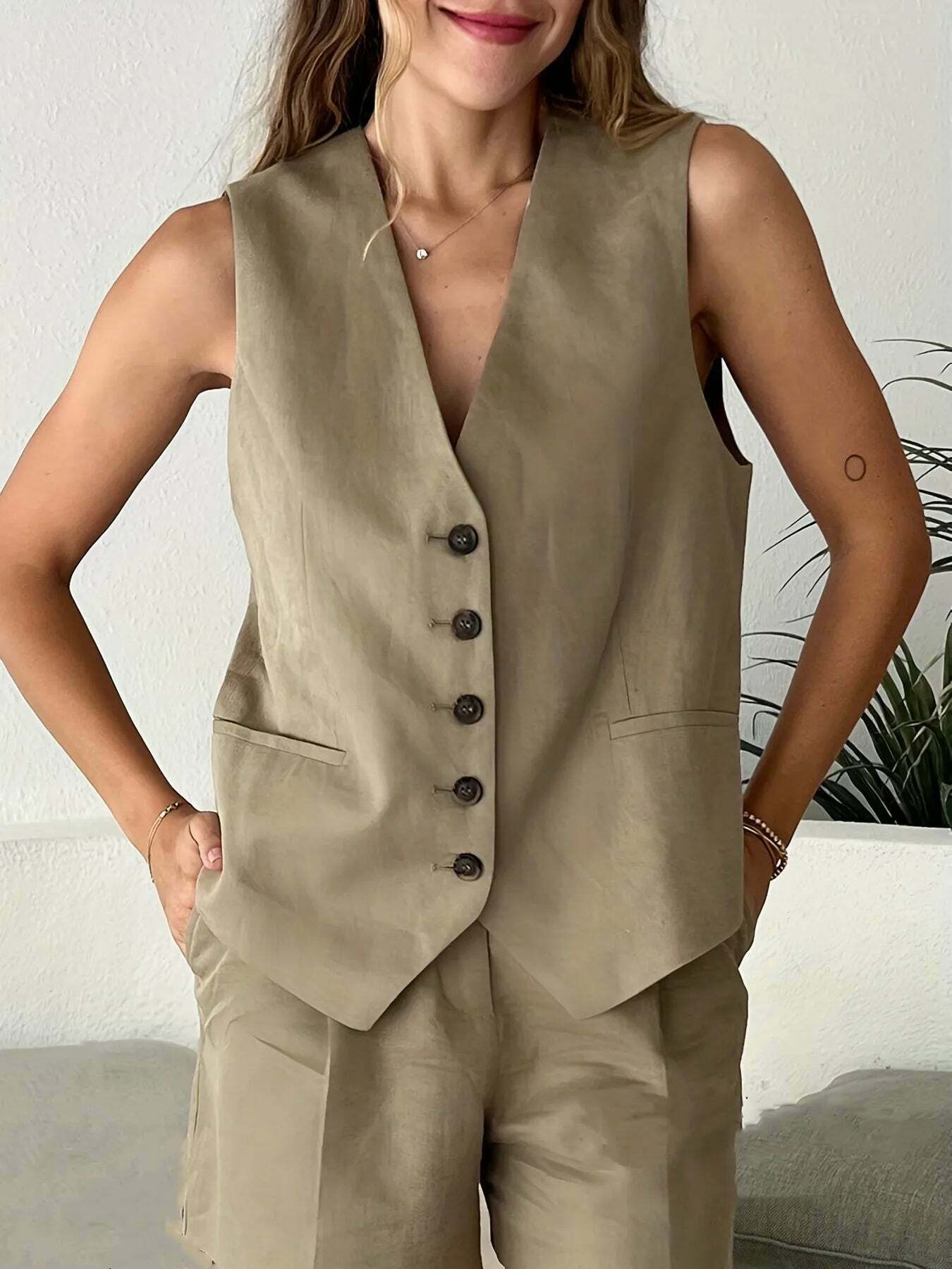 Coquette Aesthetic Linen Shorts Set for Women - Y2K Fashion Outfit with a Touch of Elegance
