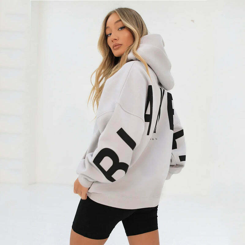 Coquette Aesthetic Loose Fit Hoodie with Big Thick Letters - Y2K Fashion Statement