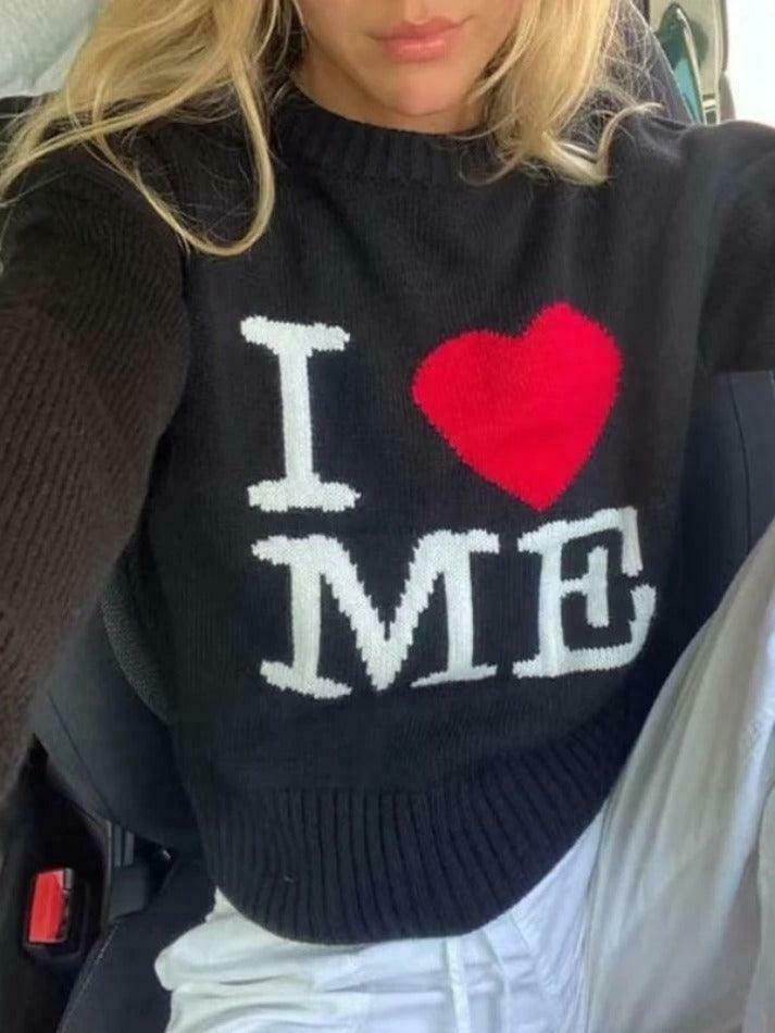 Coquette Aesthetic Love Me Black Pullover Sweater - Y2K Fashion Grunge Style Cute Tops