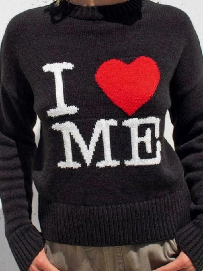 Coquette Aesthetic Love Me Black Pullover Sweater - Y2K Fashion Grunge Style Cute Tops