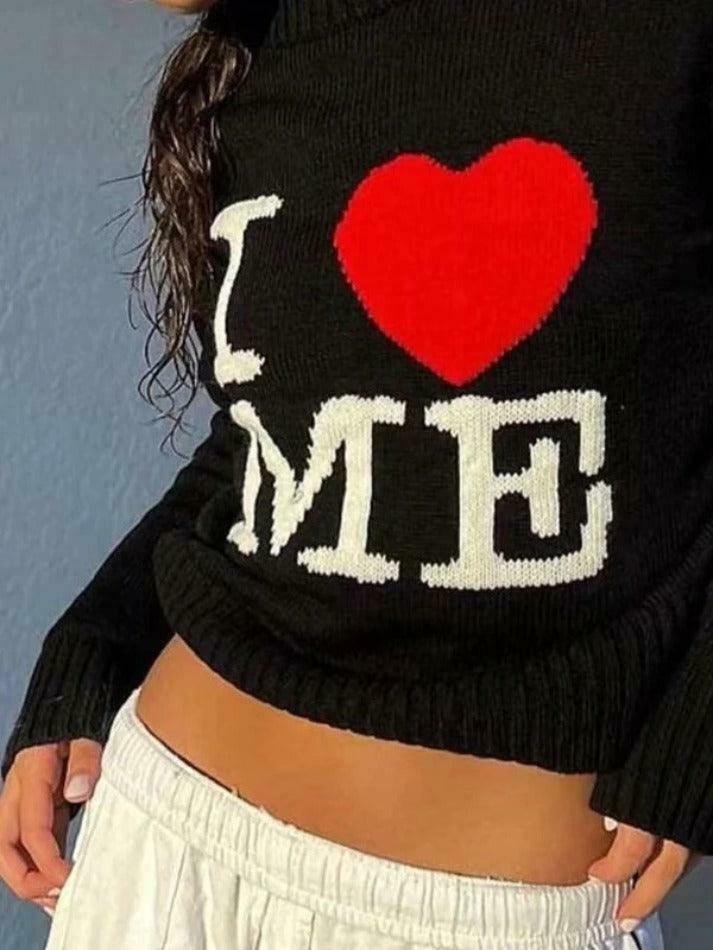 Coquette Aesthetic Love Me Black Pullover Sweater - Y2K Fashion Grunge Style Cute Tops