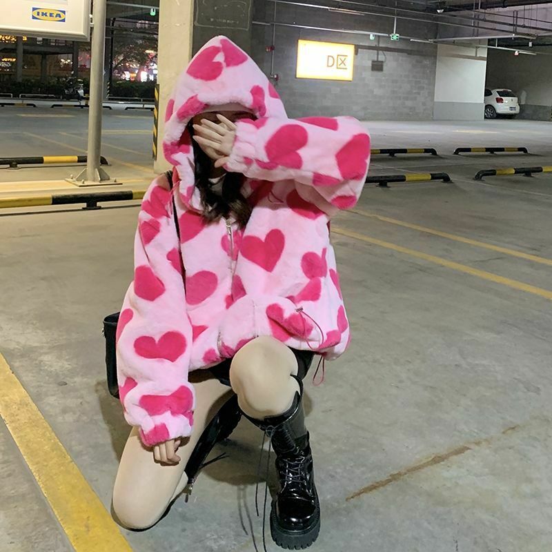Coquette Aesthetic Love Struck Fur Jacket - Y2K Fashion Women's Clothing