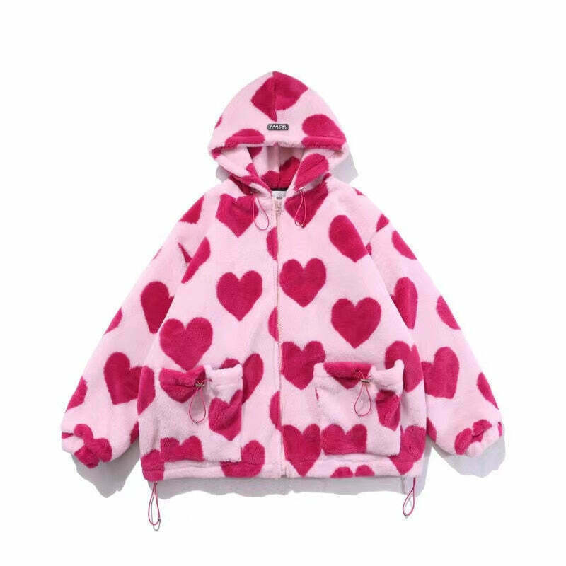 Coquette Aesthetic Love Struck Fur Jacket - Y2K Fashion Women's Clothing