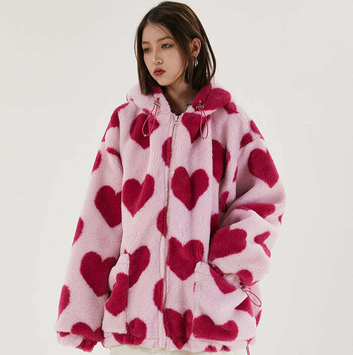 Coquette Aesthetic Love Struck Fur Jacket - Y2K Fashion Women's Clothing