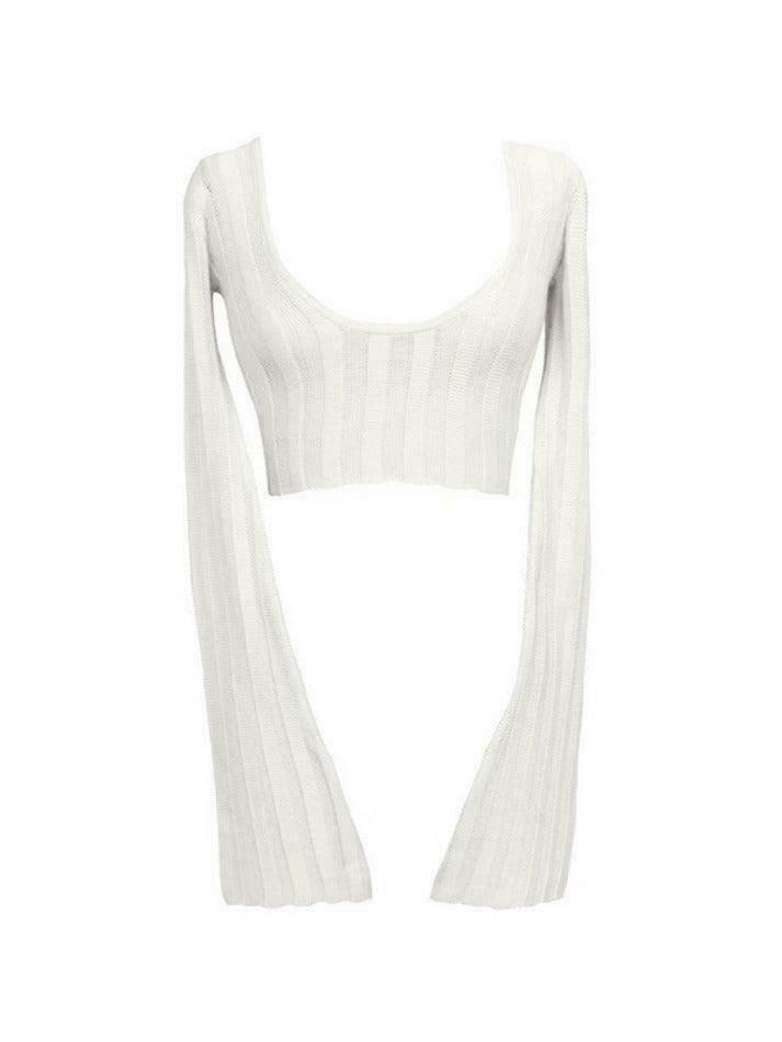 Coquette Aesthetic Low Neck Flare Long Sleeve Tee - Y2K Fashion Women's Top