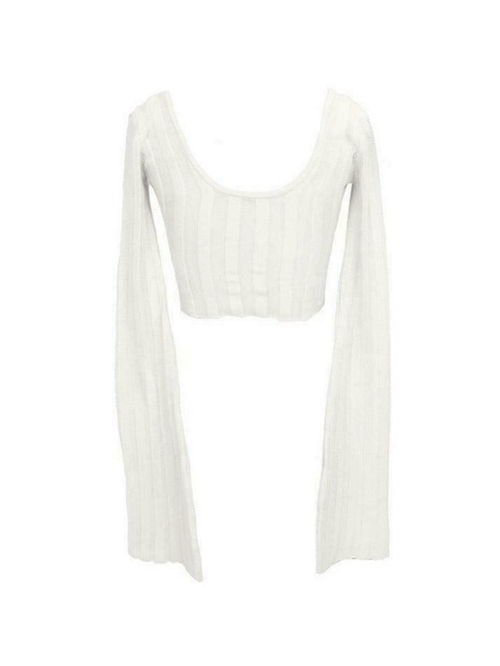Coquette Aesthetic Low Neck Flare Long Sleeve Tee - Y2K Fashion Women's Top