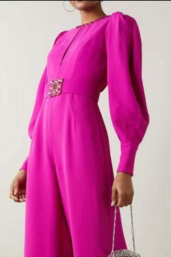 Coquette Aesthetic Magenta Voluminous Sleeves Crepe Jumpsuit - Y2K Fashion Statement