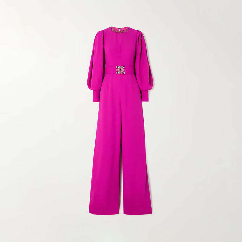Coquette Aesthetic Magenta Voluminous Sleeves Crepe Jumpsuit - Y2K Fashion Statement