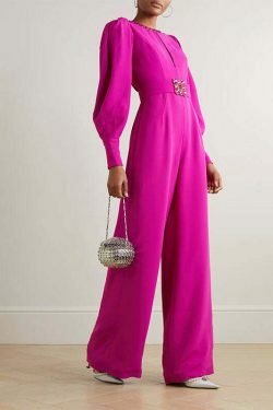 Coquette Aesthetic Magenta Voluminous Sleeves Crepe Jumpsuit - Y2K Fashion Statement