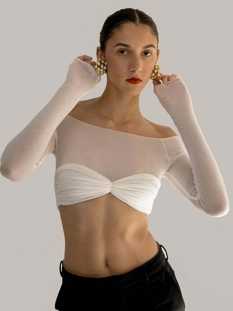 Coquette Aesthetic Mesh Crop Top - Y2K Fashion Women's Clothing for Grunge and Pastel Goth Style