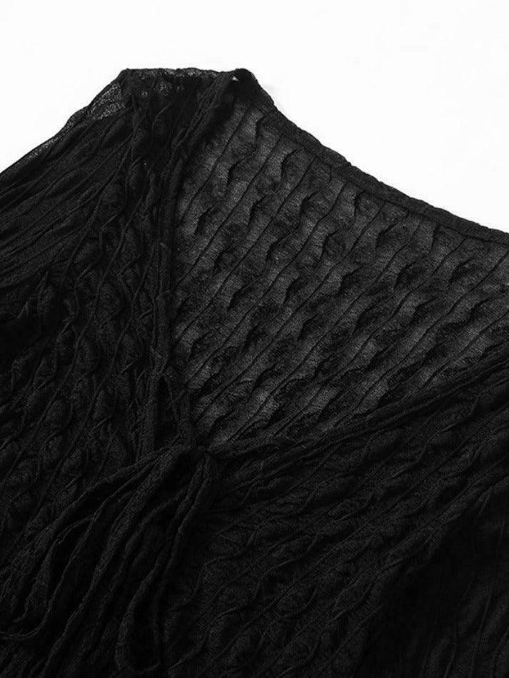 Coquette Aesthetic Mesh Lace-Up Blouse: Y2K Fashion with Grunge Twist