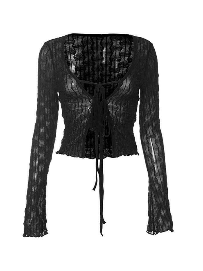 Coquette Aesthetic Mesh Lace-Up Blouse: Y2K Fashion with Grunge Twist