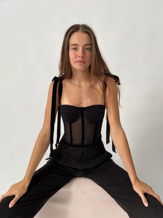 Coquette Aesthetic Meshed Beauty Lace-Up Top - Y2K Fashion with a Tempting Twist