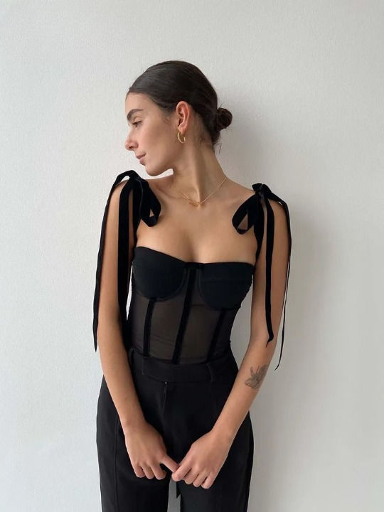 Coquette Aesthetic Meshed Beauty Lace-Up Top - Y2K Fashion with a Tempting Twist
