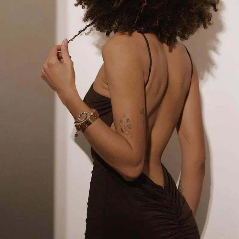 Coquette Aesthetic Mocha Backless Midi Dress - Y2K Fashion Women's Clothing