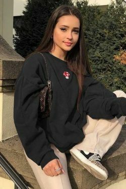 Coquette Aesthetic Mushroom Embroidered Sweater - Y2K Fashion Women's Clothing