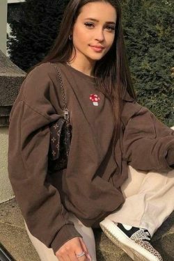 Coquette Aesthetic Mushroom Embroidered Sweater - Y2K Fashion Women's Clothing
