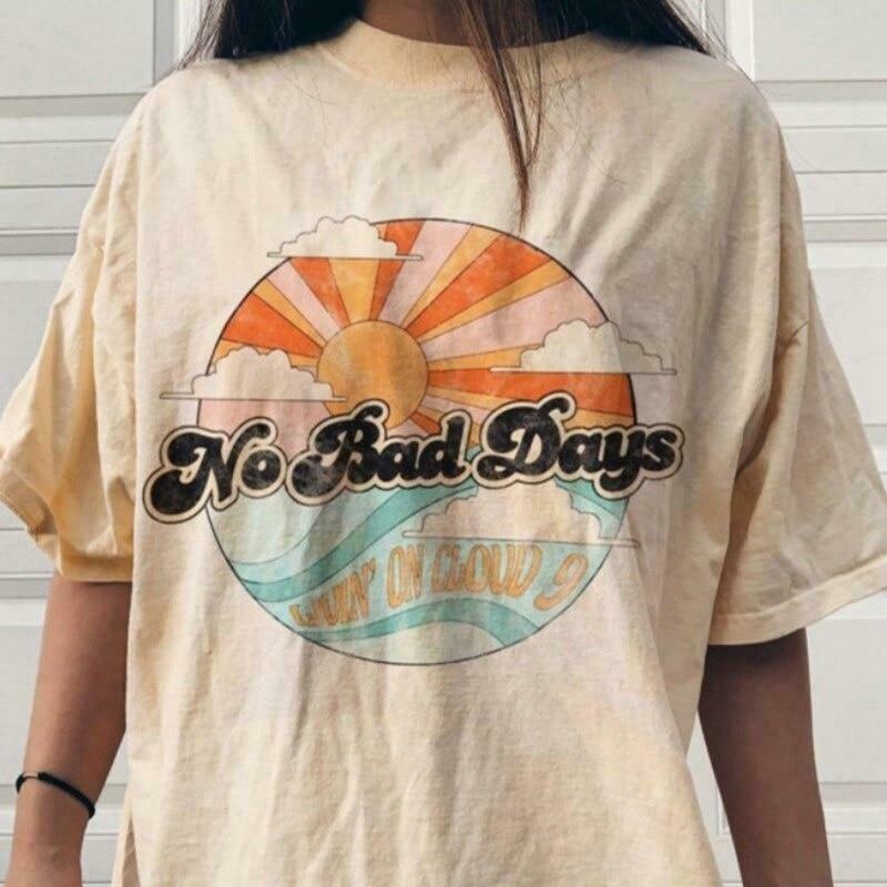 Coquette Aesthetic No Bad Days T-Shirt - Y2K Fashion Women's Cute Tops Grunge Style