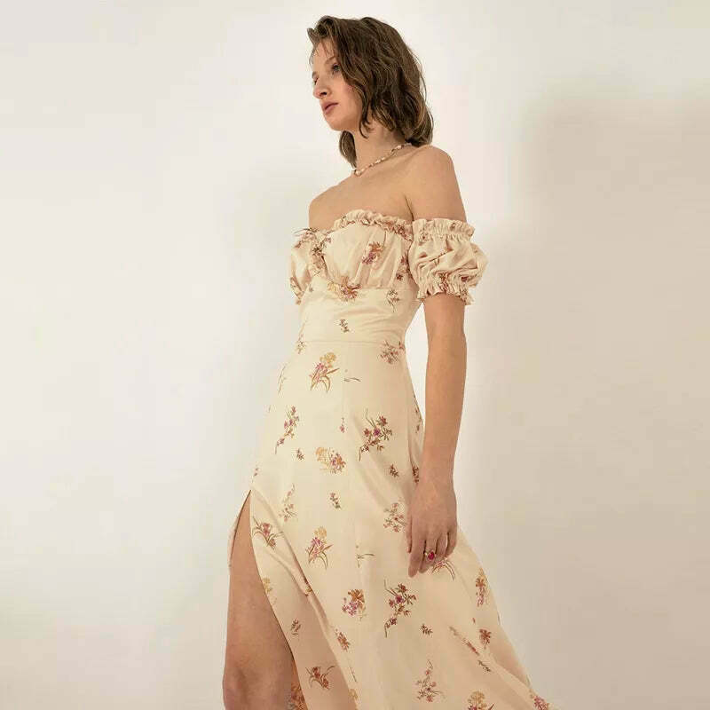 Coquette Aesthetic Off-Shoulder Dress: Y2K Fashion with Rural Radiance Charm