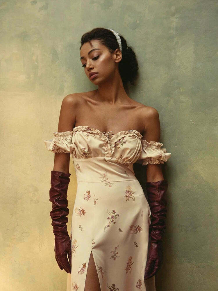 Coquette Aesthetic Off-Shoulder Dress: Y2K Fashion with Rural Radiance Charm