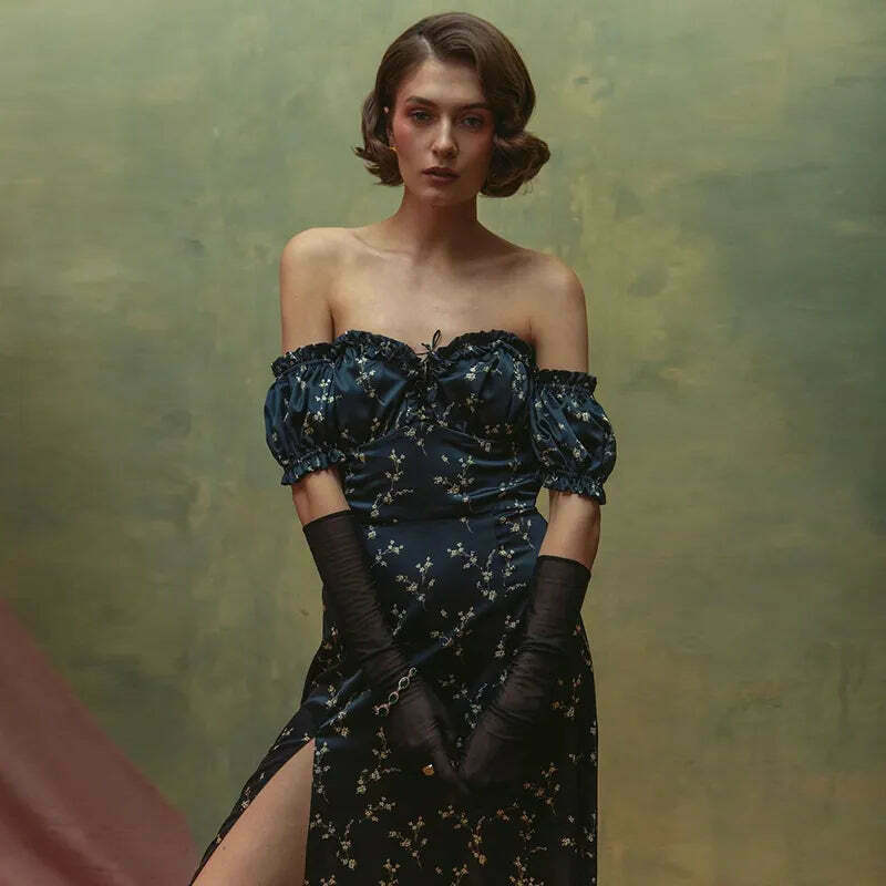 Coquette Aesthetic Off-Shoulder Dress: Y2K Fashion with Rural Radiance Charm