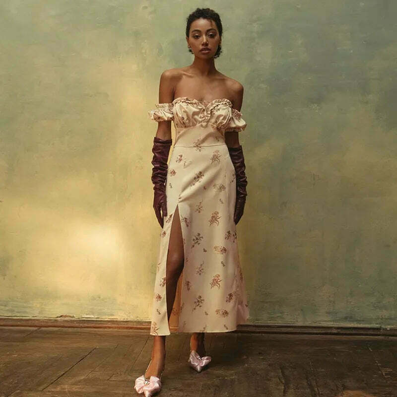Coquette Aesthetic Off-Shoulder Dress: Y2K Fashion with Rural Radiance Charm