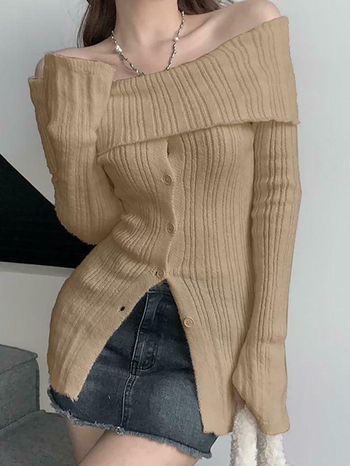 Coquette Aesthetic Off-Shoulder Sweater - Y2K Fashion Grunge Style Cute Tops & Cargo Skirt