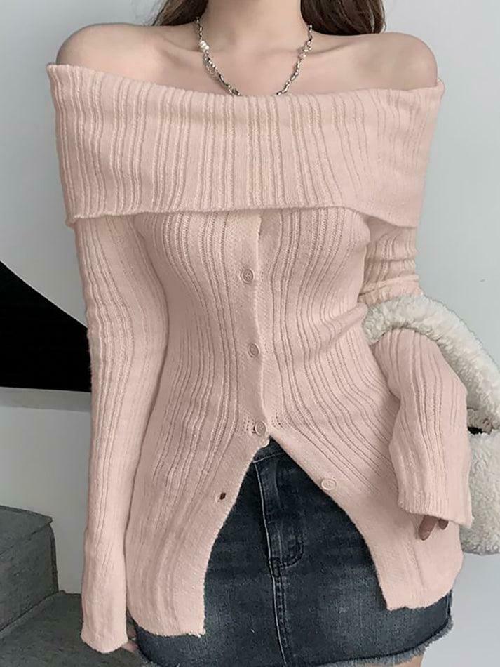 Coquette Aesthetic Off-Shoulder Sweater - Y2K Fashion Grunge Style Cute Tops & Cargo Skirt