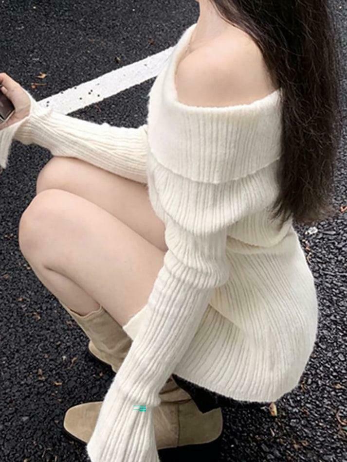 Coquette Aesthetic Off-Shoulder Sweater - Y2K Fashion Grunge Style Cute Tops & Cargo Skirt