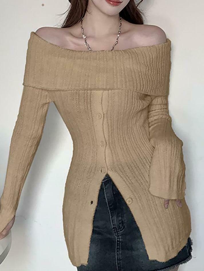 Coquette Aesthetic Off-Shoulder Sweater - Y2K Fashion Grunge Style Cute Tops & Cargo Skirt