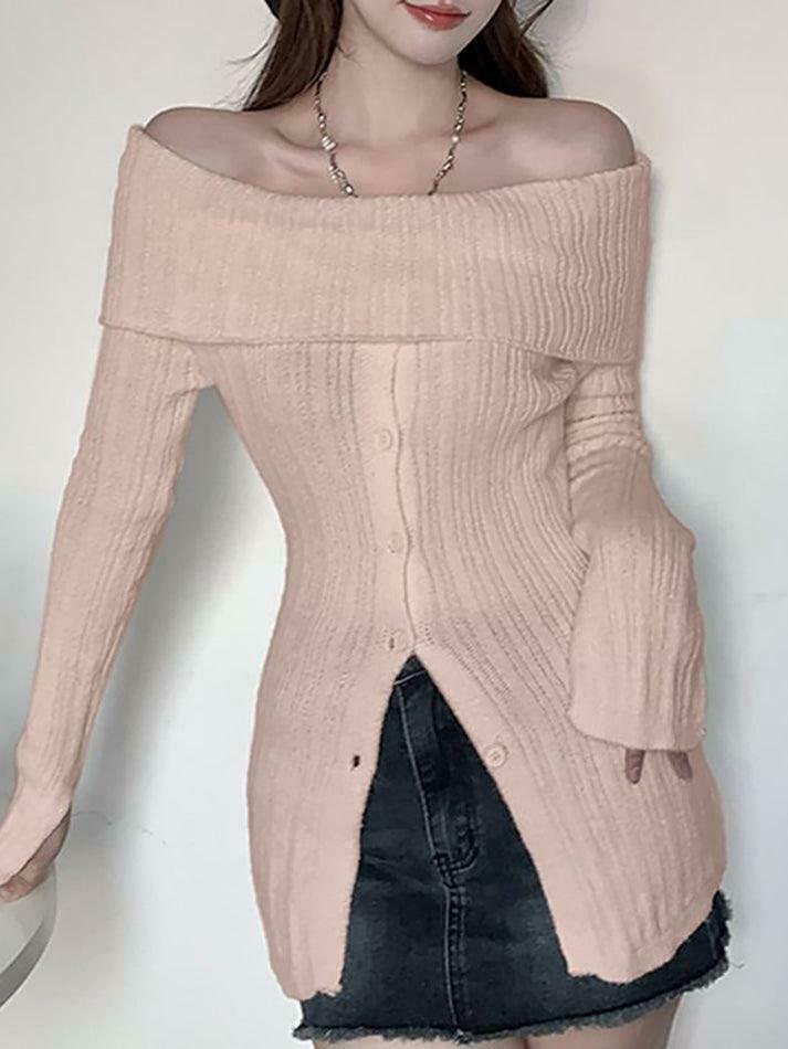 Coquette Aesthetic Off-Shoulder Sweater - Y2K Fashion Grunge Style Cute Tops & Cargo Skirt