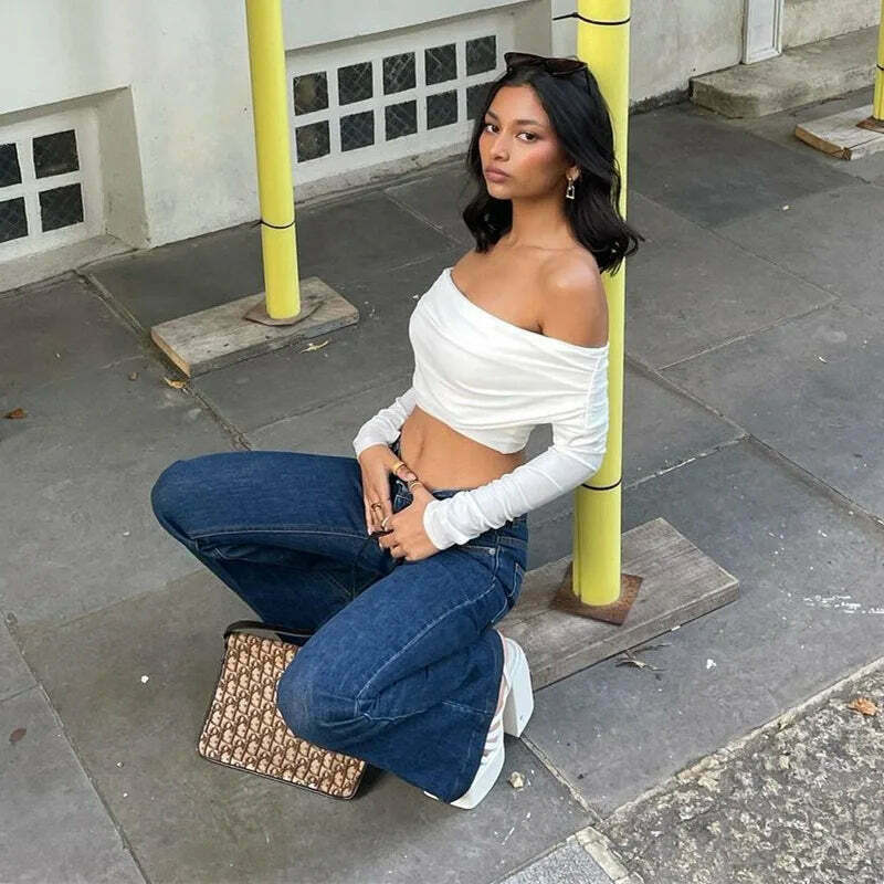 Coquette Aesthetic Off-Shoulder Tee: Y2K Fashion with a Touch of Grunge and Pastel Goth Vibes