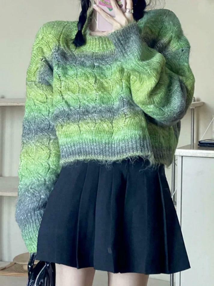 Coquette Aesthetic Ombre Cable Knit Short Sweater - Y2K Fashion Women's Fall Sweater