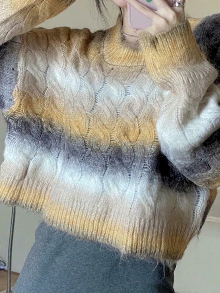Coquette Aesthetic Ombre Cable Knit Short Sweater - Y2K Fashion Women's Fall Sweater