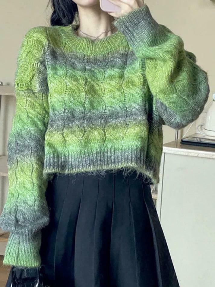 Coquette Aesthetic Ombre Cable Knit Short Sweater - Y2K Fashion Women's Fall Sweater