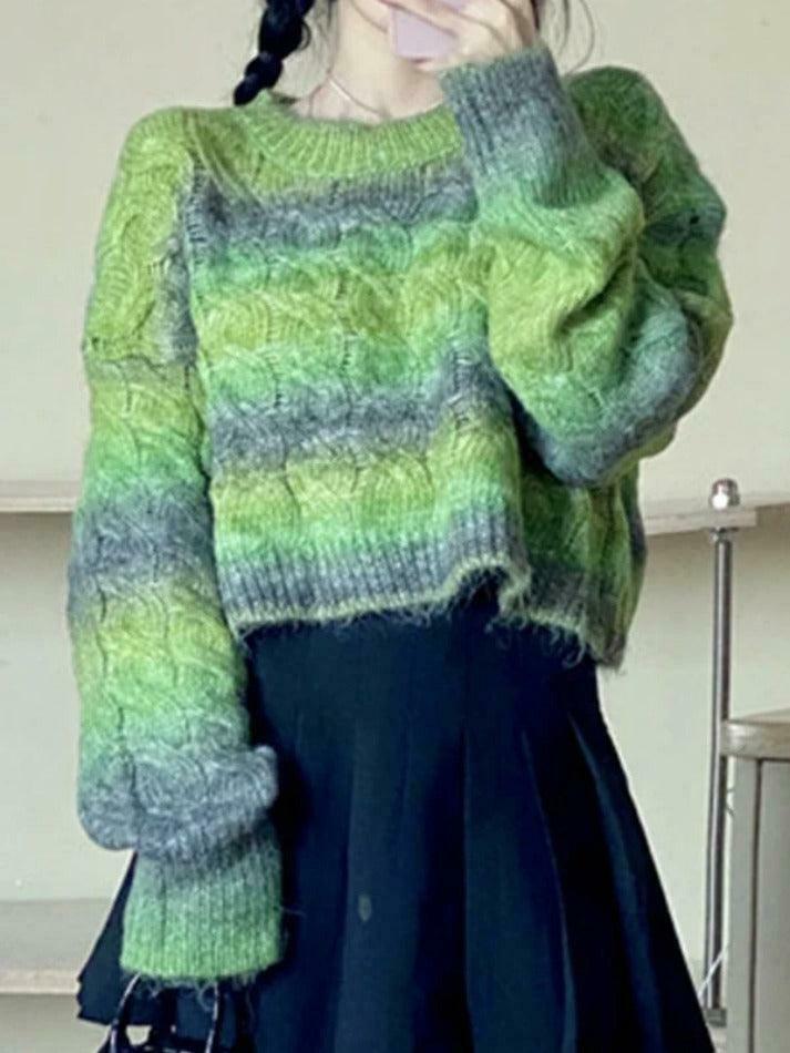 Coquette Aesthetic Ombre Cable Knit Short Sweater - Y2K Fashion Women's Fall Sweater