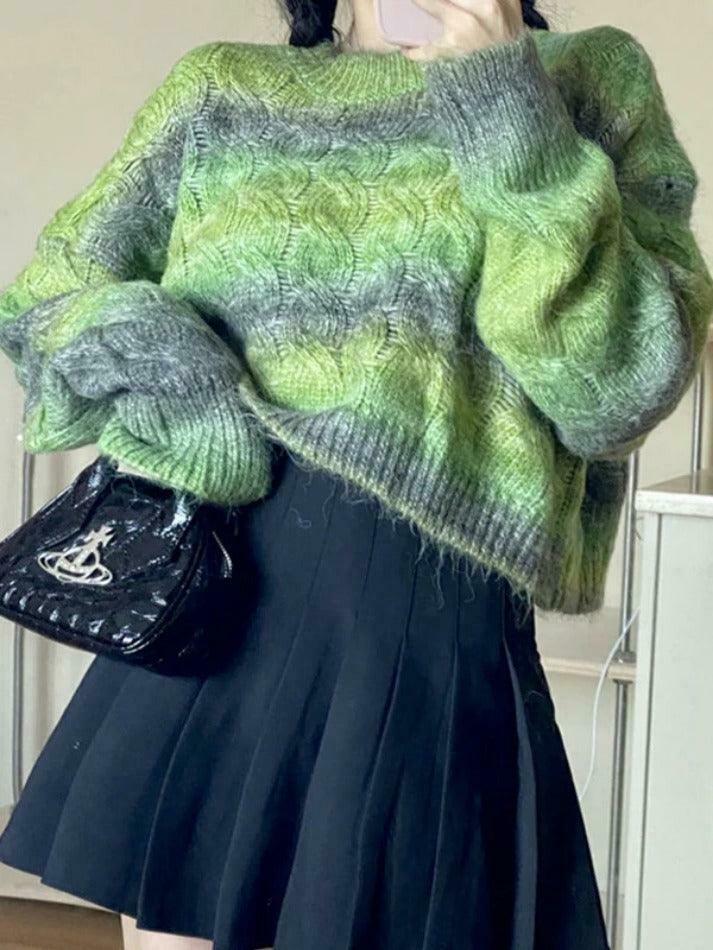 Coquette Aesthetic Ombre Cable Knit Short Sweater - Y2K Fashion Women's Fall Sweater